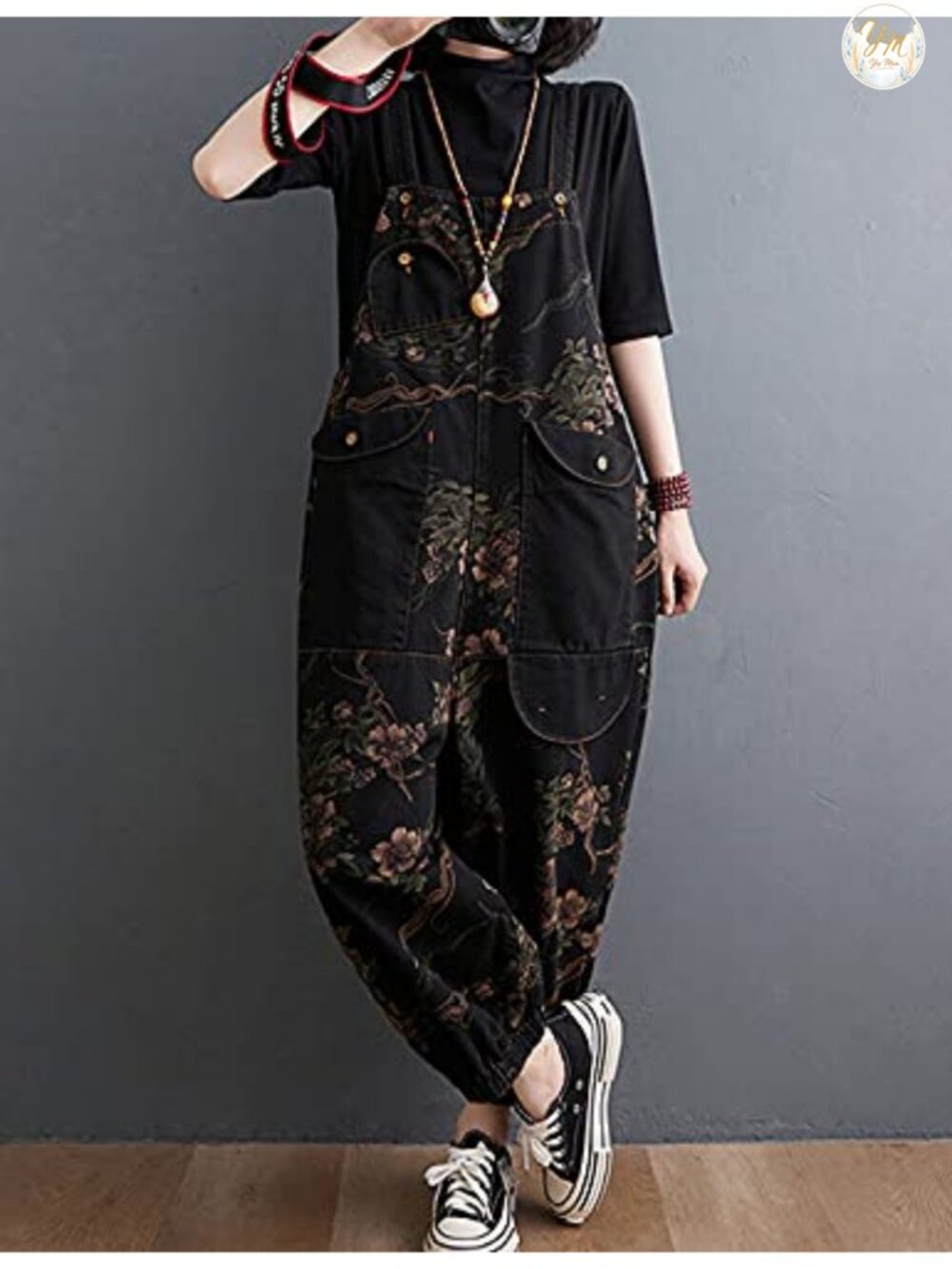 Women's Loose Baggy Denim Overalls, Drop Crotch Wide Leg Jumpsuit Harem Pants - Picture 4 of 4